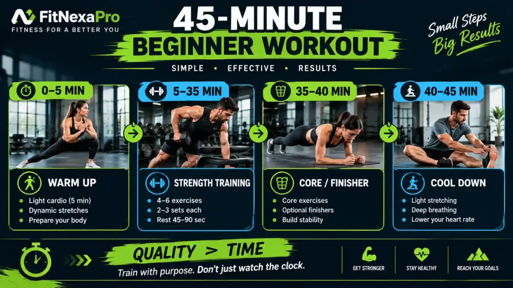45 minute beginner workout timeline