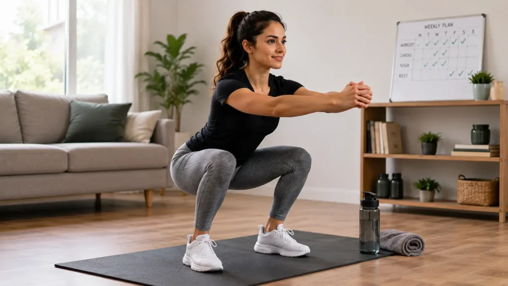 Beginner doing strength training at home