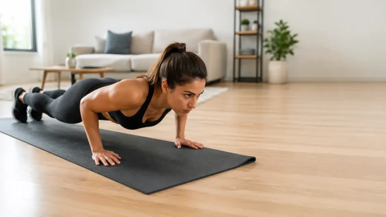 Beginner doing a bodyweight home workout without equipment