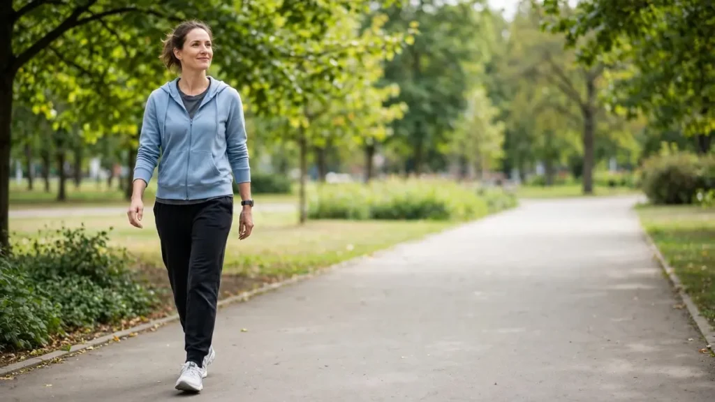 Beginner walking as part of a fitness routine