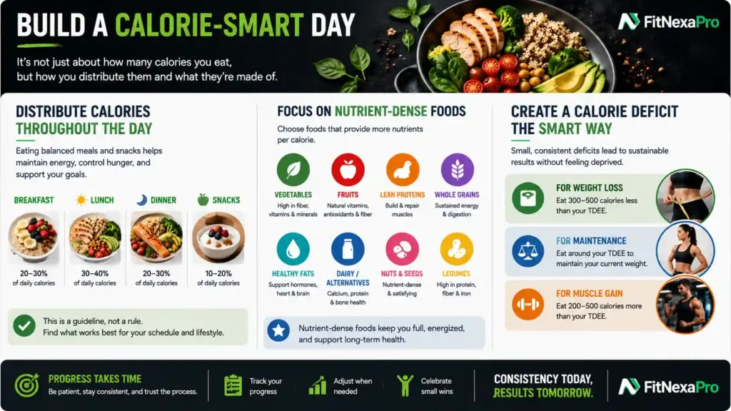 Calorie smart daily eating guide with balanced meals and nutrient dense foods