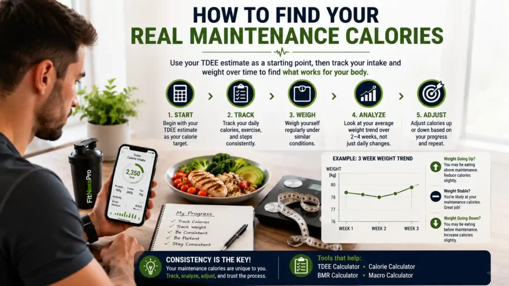 Tracking calories and body weight to estimate maintenance calories