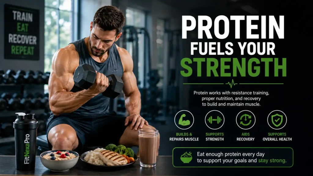 Protein and strength training for muscle building
