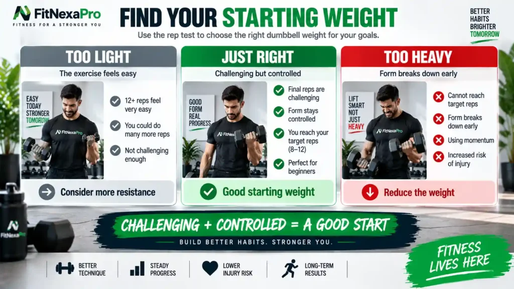 Beginner dumbbell weight rep test for choosing the right resistance