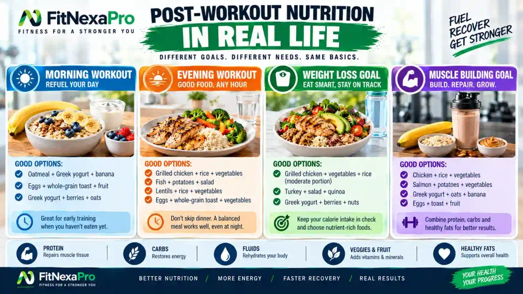 Post-workout nutrition examples for morning evening and weight loss workouts