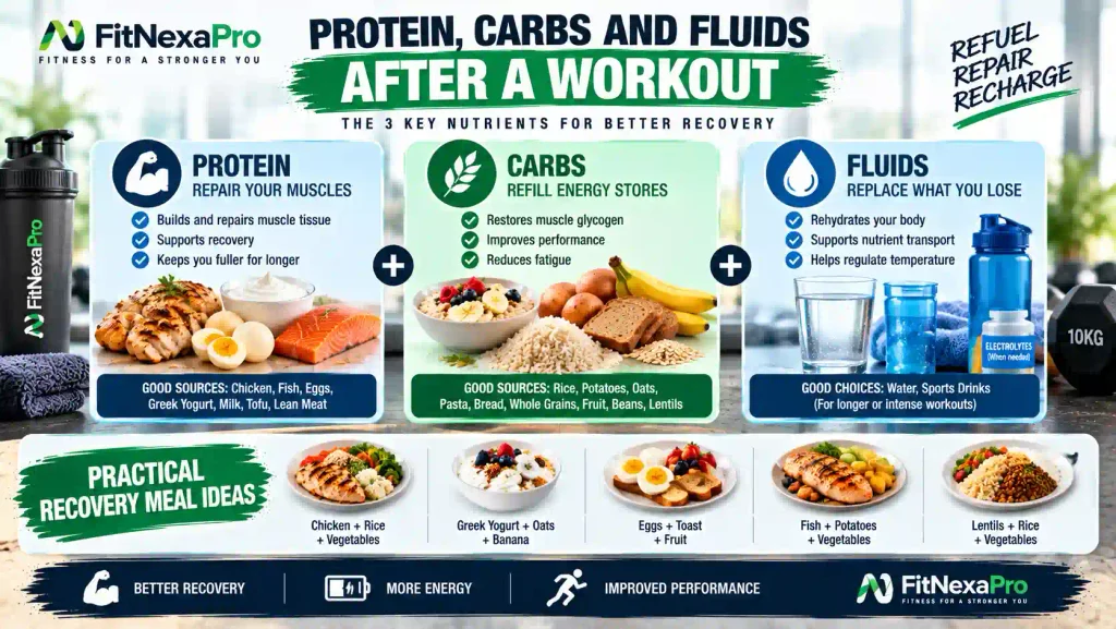 Balanced post-workout recovery meal with protein and carbohydrates