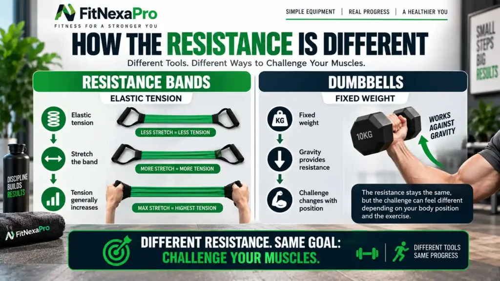 How resistance bands and dumbbells create different types of resistance