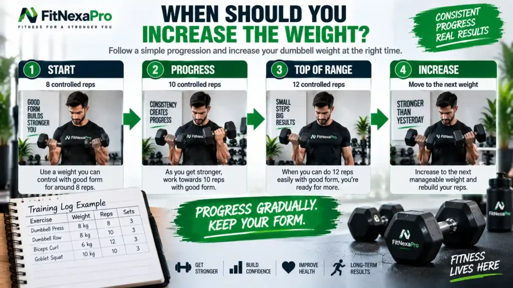 When beginners should increase dumbbell weight during strength training